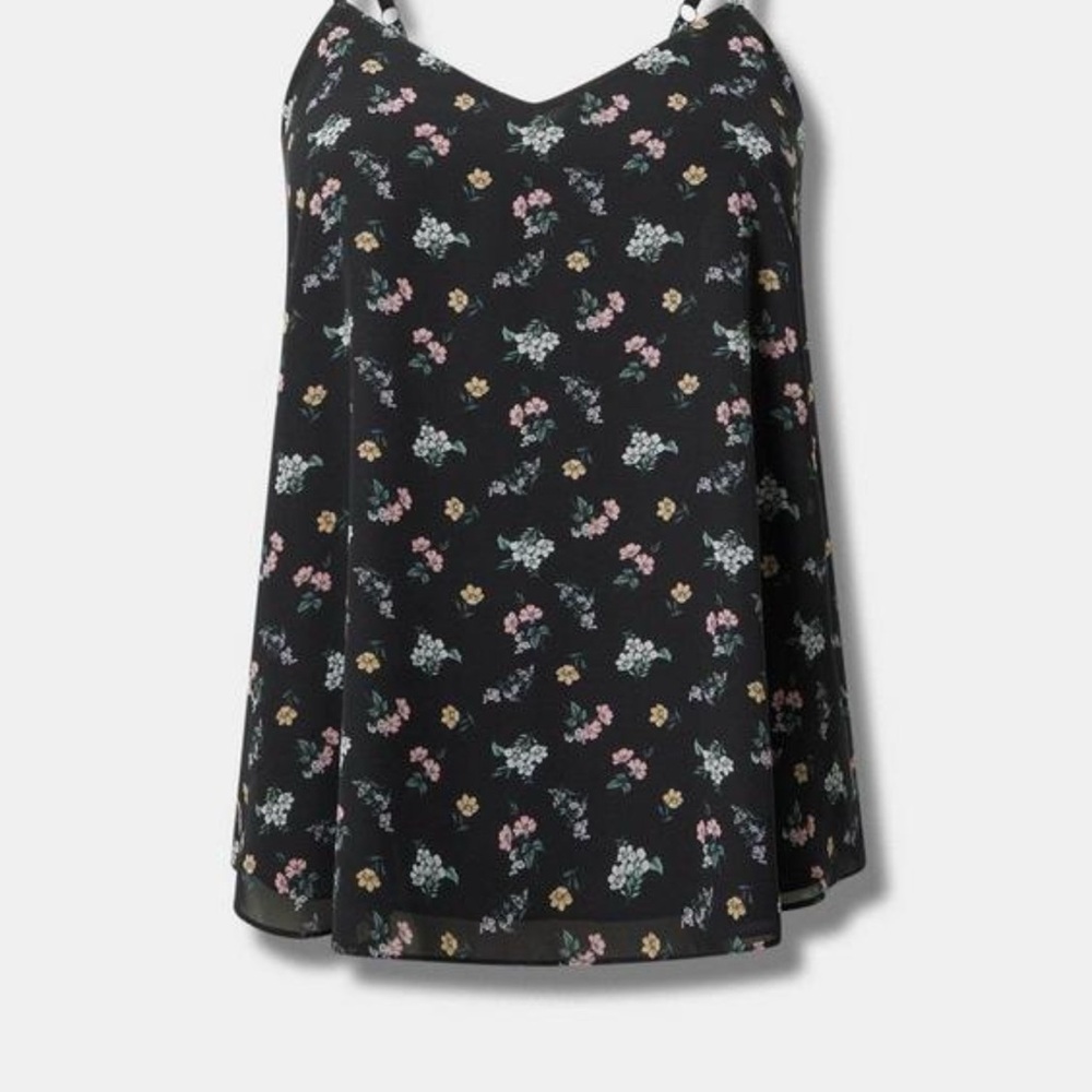 Torrid size 00 M/L Black floral print Chiffon Swing Cami NWT